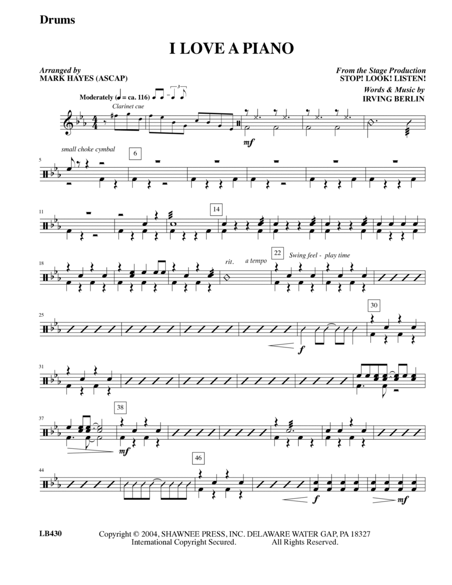 I Love a Piano (arr. Mark Hayes) - Drums