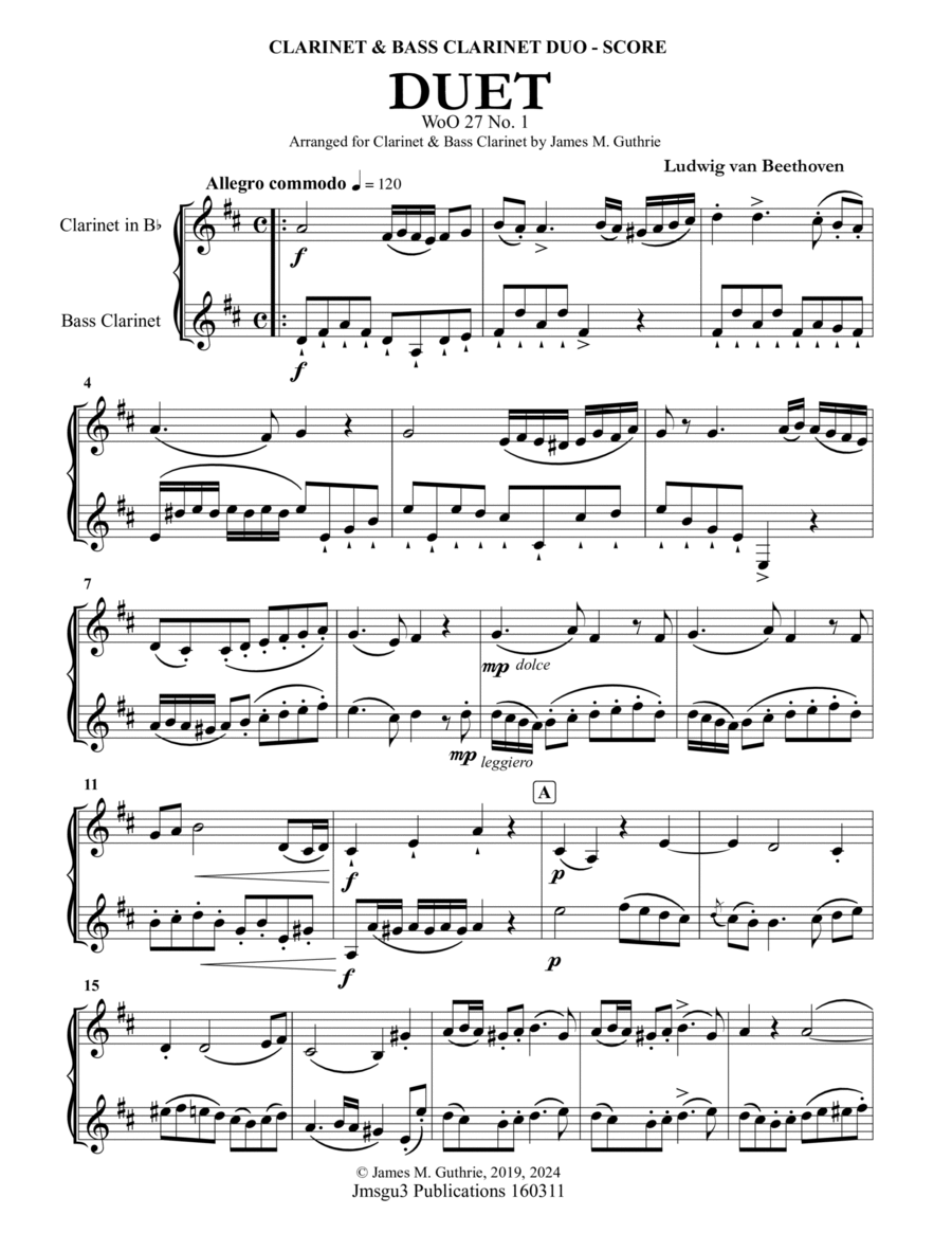 Beethoven: Duet WoO 27 No. 1 for Clarinet & Bass Clarinet image number null