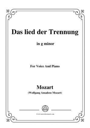 Book cover for Mozart-Das lied der trennung,in g minor,for Voice and Piano