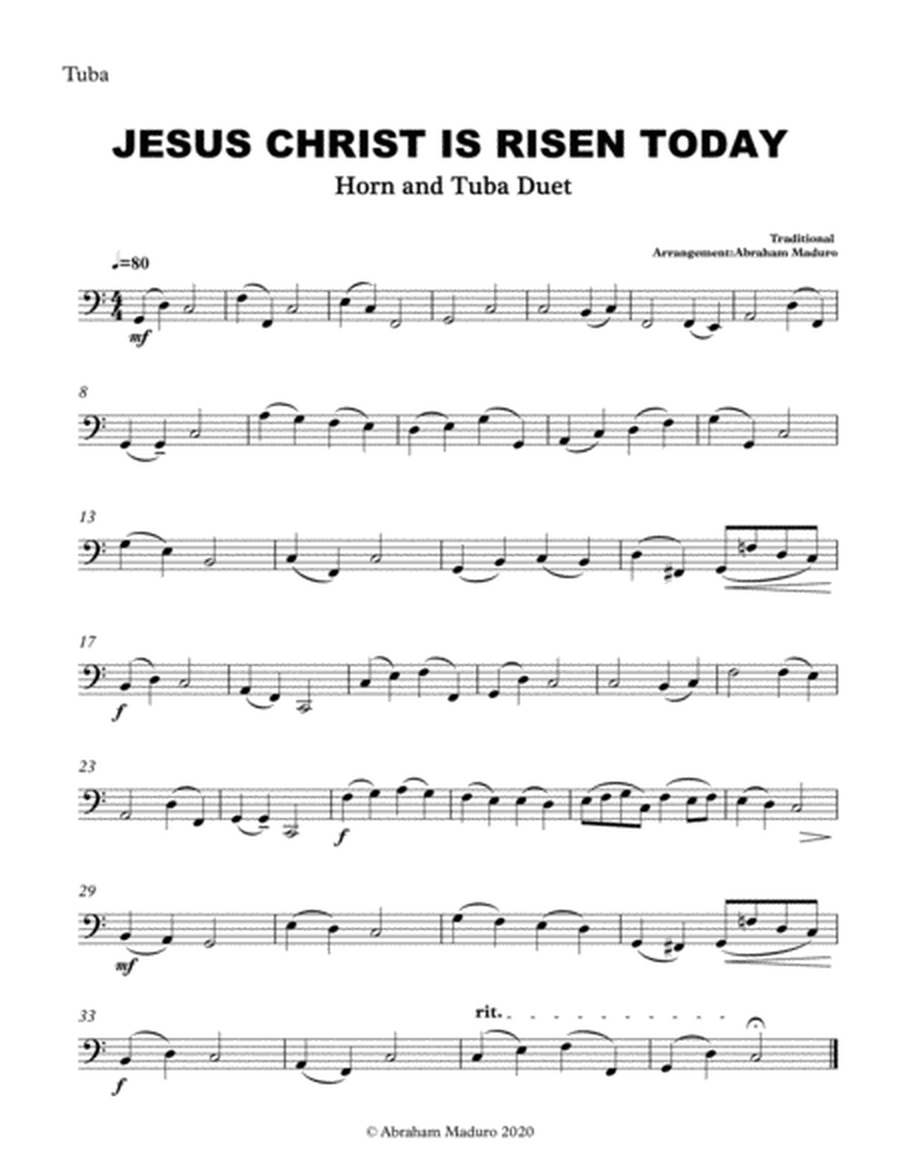 Jesus Christ Is Risen Today French Horn and Tuba Duet-Two Tonalities Included image number null