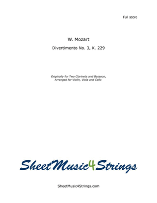 Book cover for Mozart, W. A. - Divertimento No. 3, K. 229 For Violin, Viola and Cello