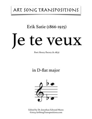 Book cover for SATIE: Je te veux (transposed to D-flat major)