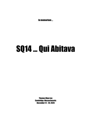Book cover for SQ14 ... Qui Abitava (2020) for string quartet