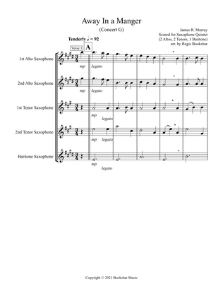 Away in a Manger (G) (Saxophone Quintet - 2 Alto, 2 Tenor, 1 Bari)