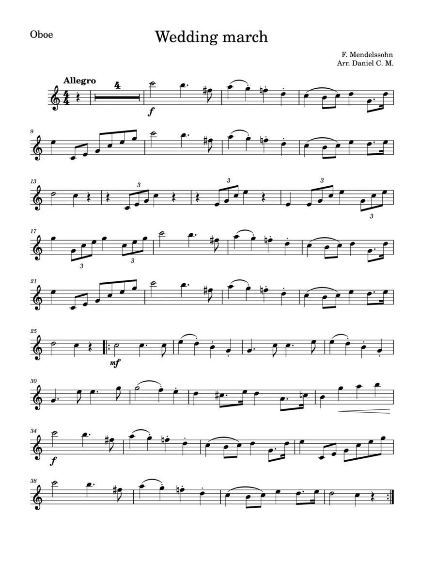 Wedding March by Mendelssohn for oboe (easy) image number null