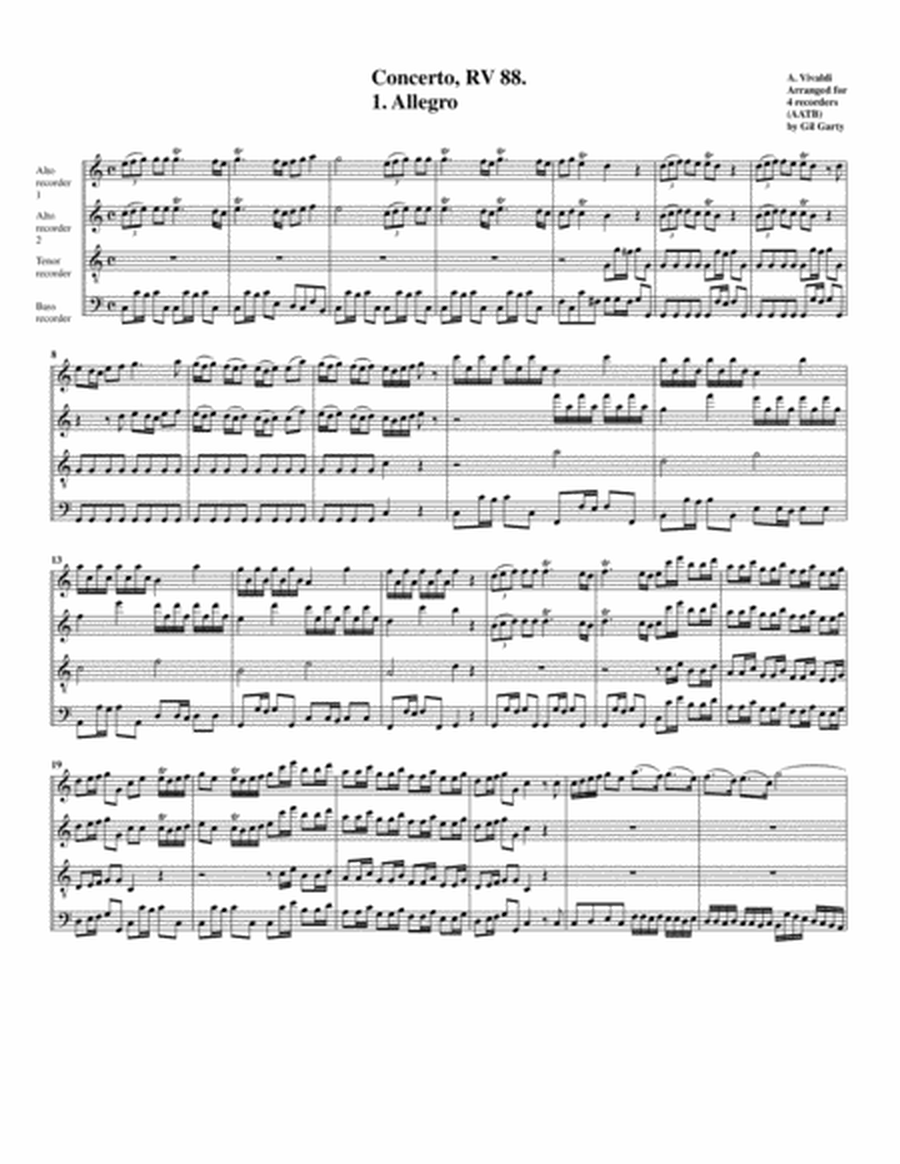 Concerto, RV 88 (arrangement for 4 recorders)
