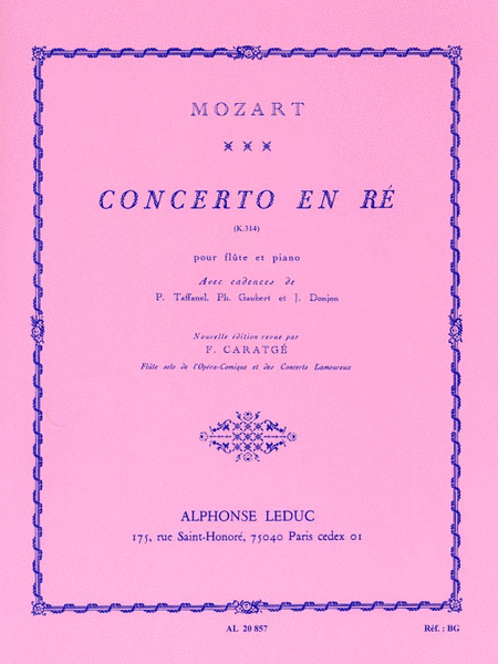 Concerto N 2 En Re M Pour Flute Et Orchestre, K.314 (reduction Flute Et Piano)