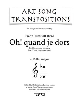 Book cover for LISZT: Oh! quand je dors, S. 282 (transposed to B-flat major, second version)
