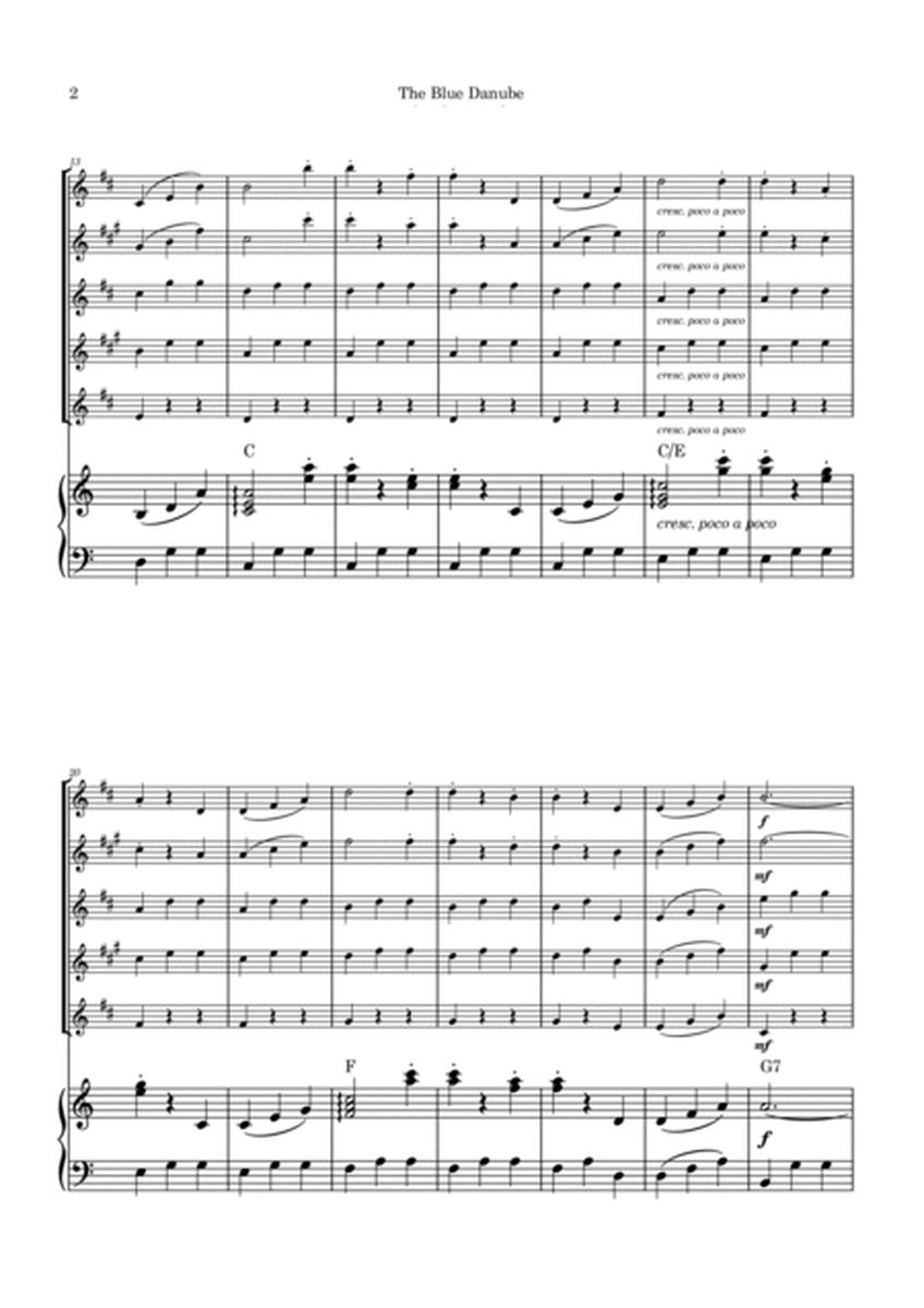 The Blue Danube - Saxophone Quintet with Piano and Chord Notations image number null