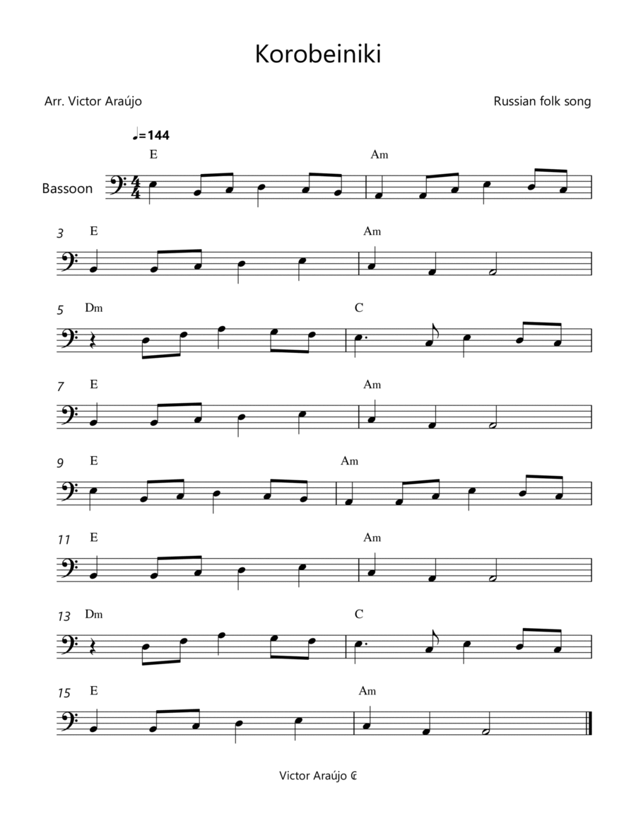 Korobeiniki (from Tetris) - Bassoon Lead Sheet - Chord Symbols image number null