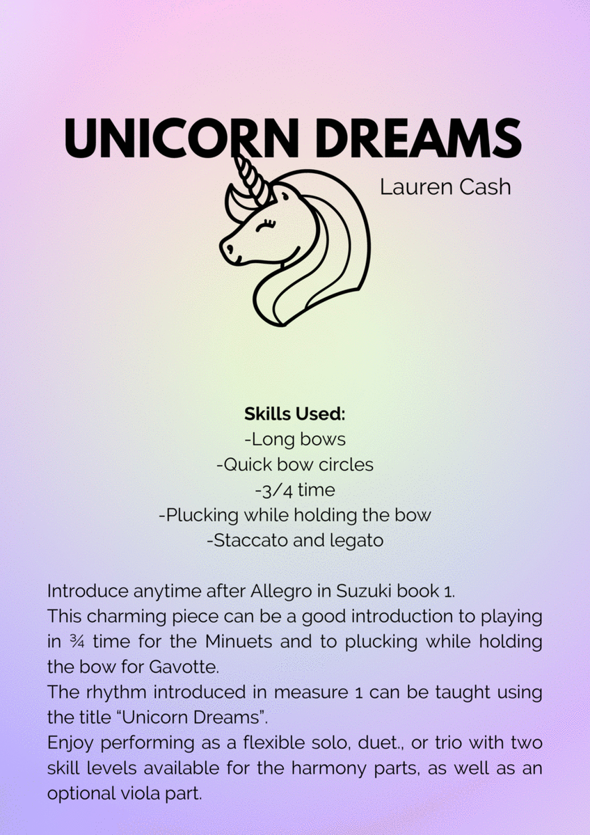 Unicorn Dreams for Violin Solo, Duet, or Ensemble image number null