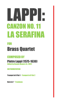 Book cover for "Canzon No. 11: La Serafina" for Brass Quartet - Pietro Lappi