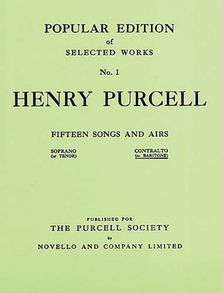 Book cover for Henry Purcell: Fifteen Songs And Airs Set 1 (Contralto Or Baritone)