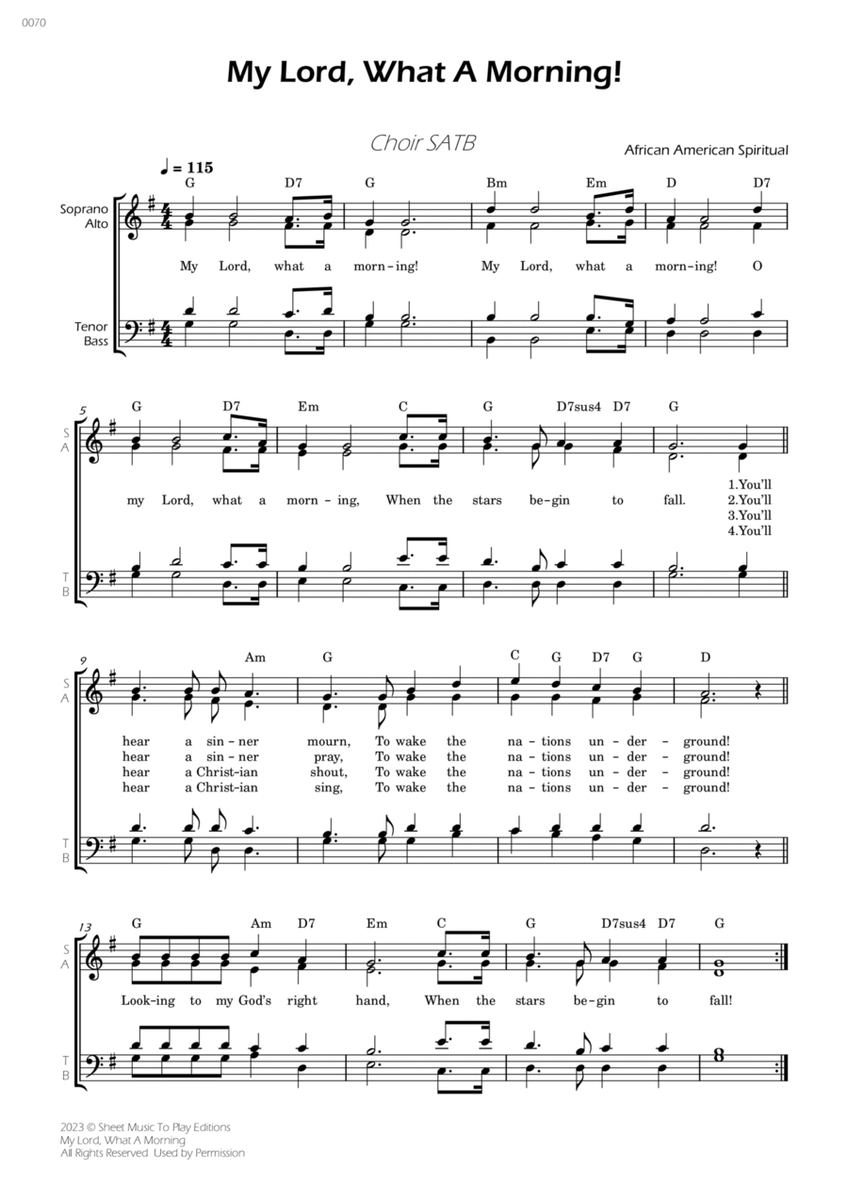 My Lord, What A Morning - Choir SATB - W/Chords image number null