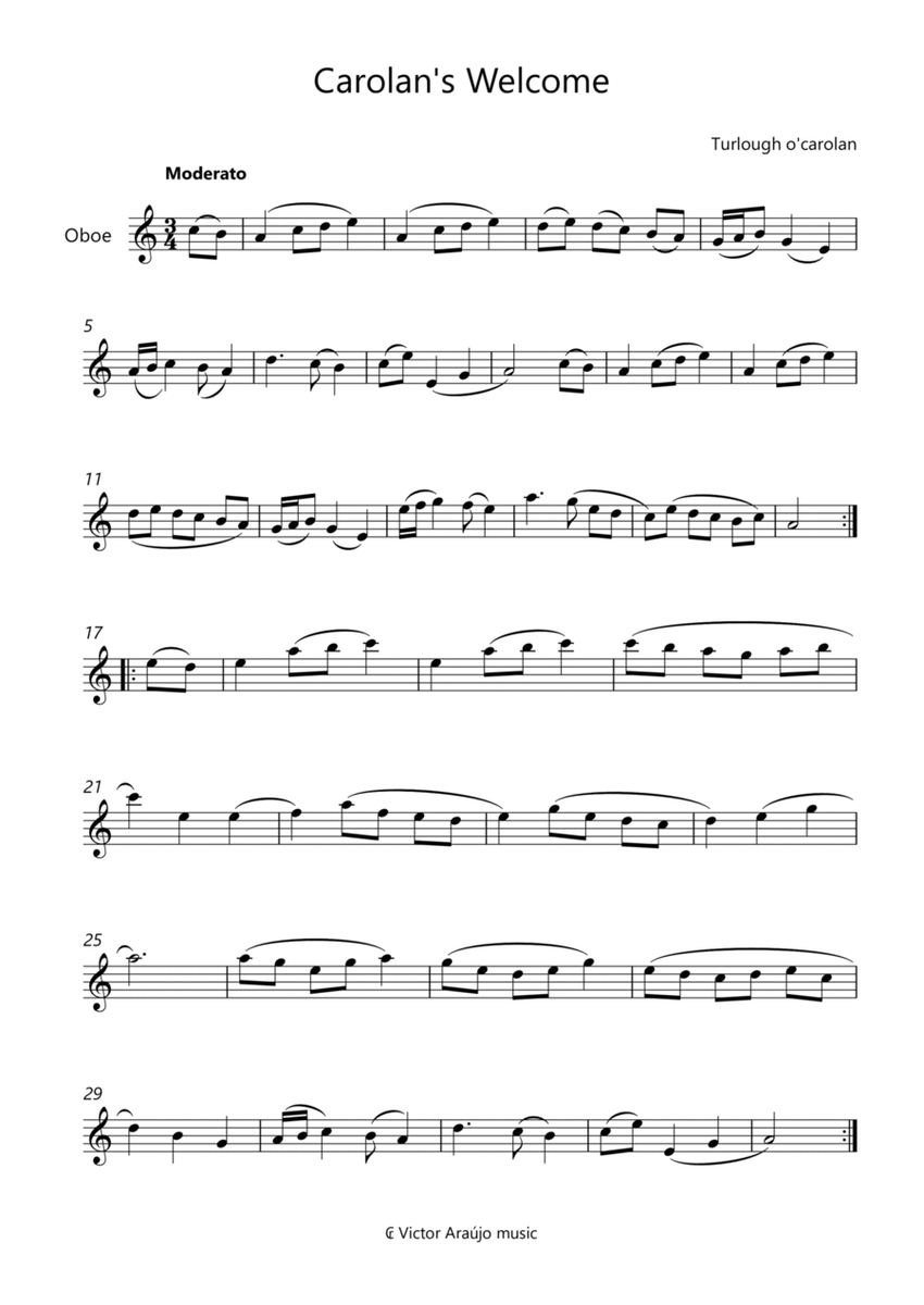Carolan's Welcome - Oboe Lead Sheet image number null