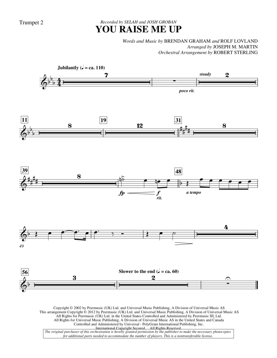 You Raise Me Up - Bb Trumpet 2 by Josh Groban Choir - Digital Sheet Music