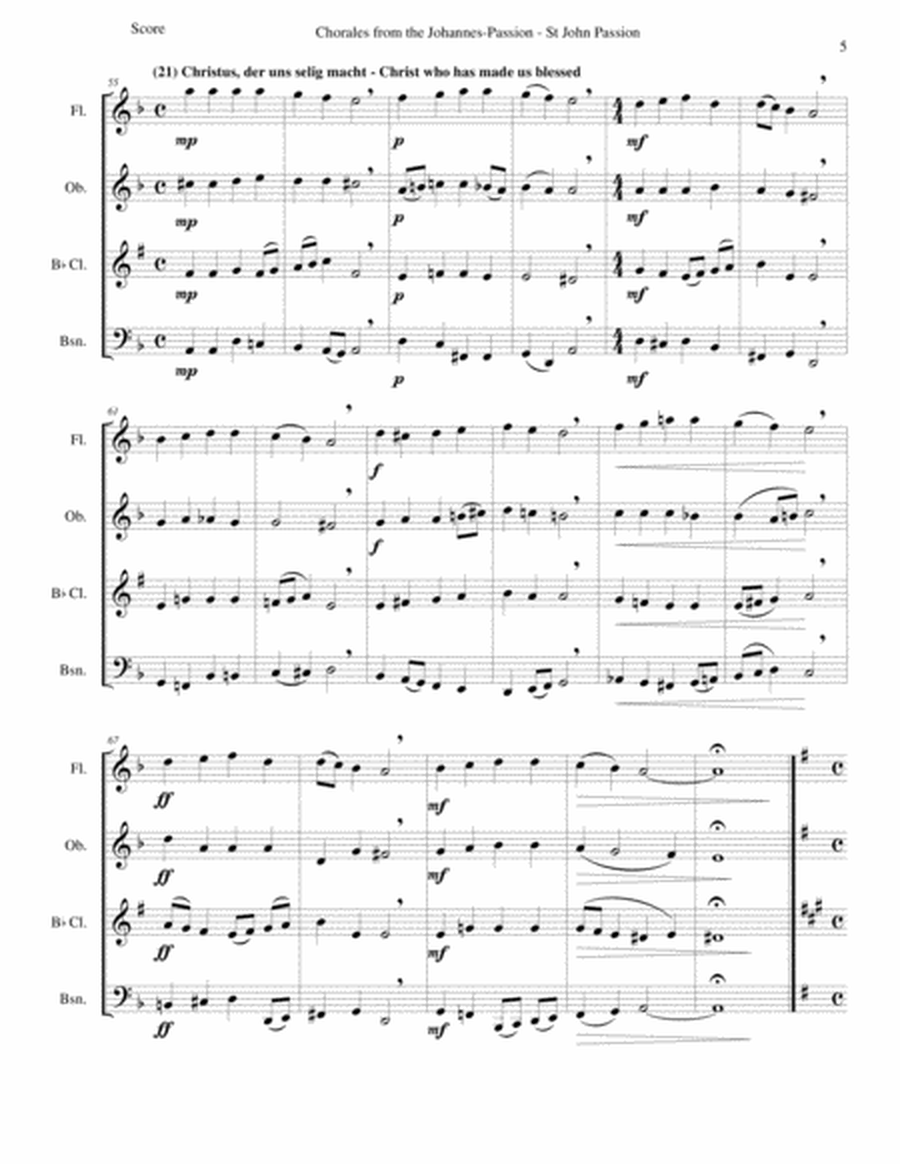 Chorales from the Johannes-Passion (St John Passion) for wind quartet