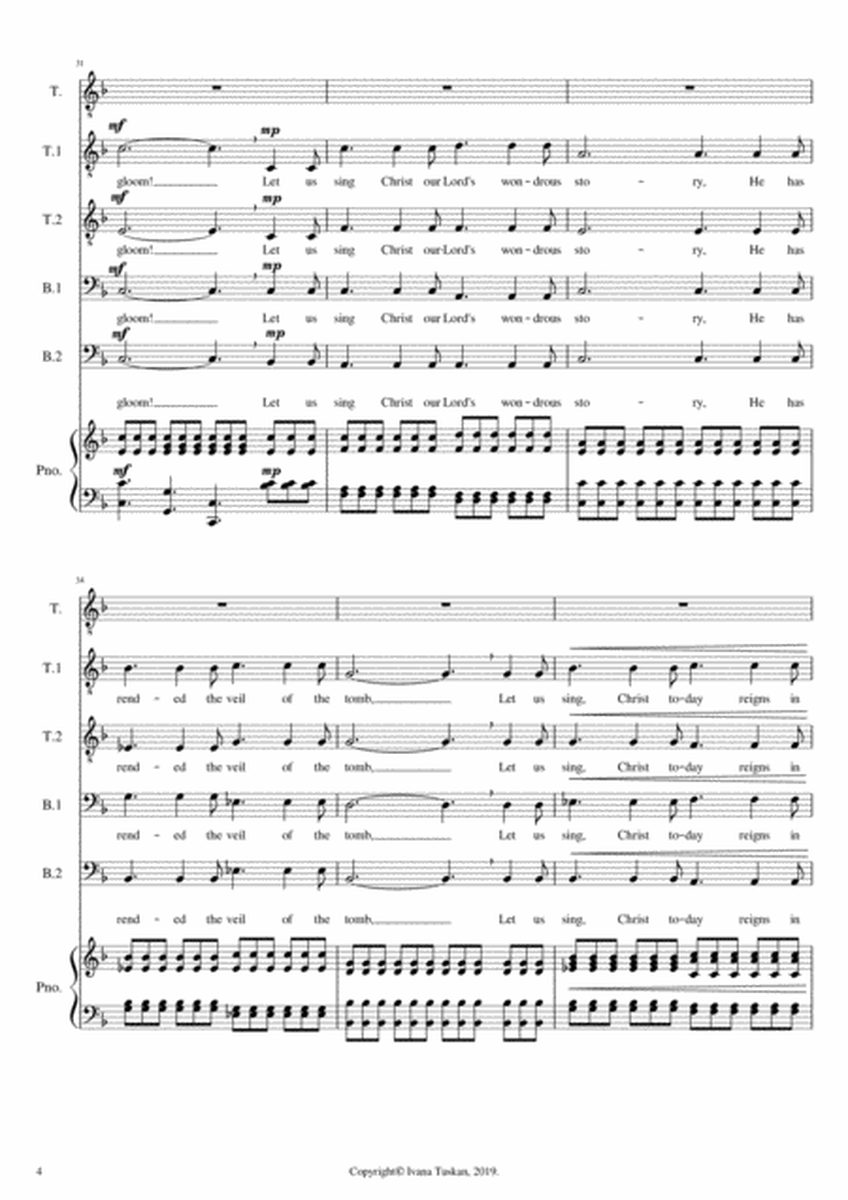 Queen of the Heavens (Regina Coeli), F major, TTBB, Tenor solo, piano/organ, reduced version image number null