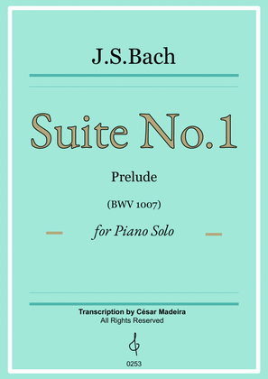 Book cover for Suite No.1 by Bach - Piano Solo - Prelude (BWV1007)