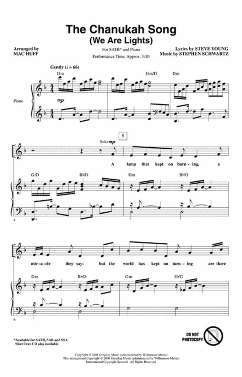 The Chanukah Song (We Are Lights) by Mac Huff 4-Part - Sheet Music