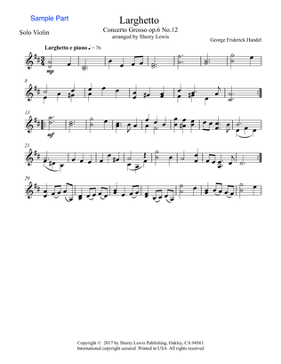 LARGHETTO,Op.6, No.12, Violin Solo, Intermediate Level