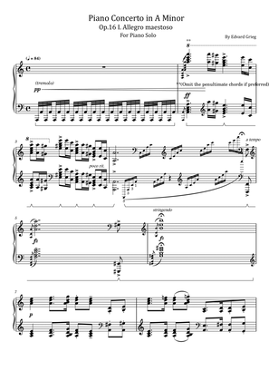 Book cover for Grieg - Piano Concerto in A minor - Op.16 I. Allegro maestoso - For Piano Solo