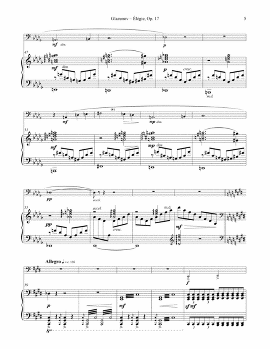 Élégie Opus 17 for Tuba or Bass Trombone & Piano