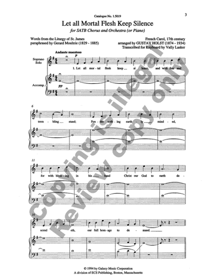 Three Festival Choruses: Let All Mortal Flesh Keep Silence (Choral Score)