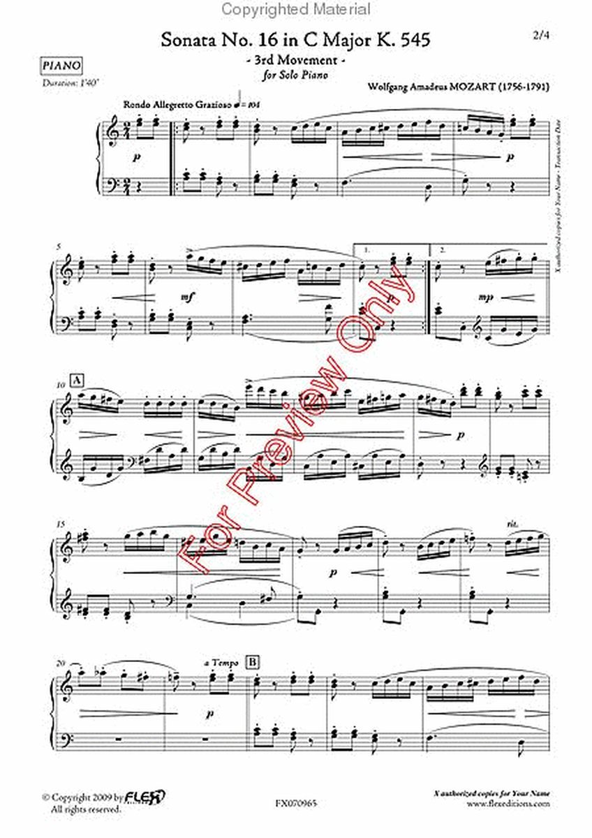 Sonata No. 16 In C Major K. 545 - Movement 3 image number null