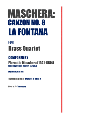 Book cover for "Canzon No. 8: La Fontana" for Brass Quartet - Florentio Maschera