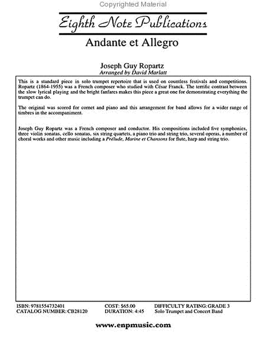 Andante et Allegro by David Marlatt Concert Band - Sheet Music