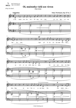 Book cover for Oi, muistatko viela sen virren, Op. 52 No. 3 (E-flat Major)