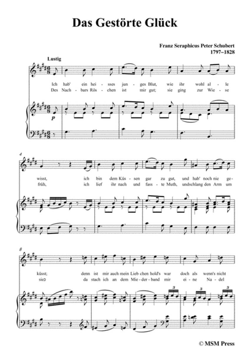 Schubert-Das Gestörte Glück,in E Major,for Voice&Piano image number null