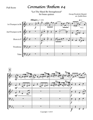 Book cover for Coronation Anthem #4 - Let Thy Hand Be Strengthened - for brass quintet