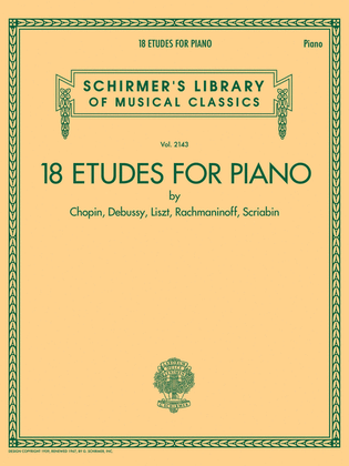 Book cover for 18 Etudes for Piano by Chopin, Debussy, Liszt, Rachmaninoff, Scriabin