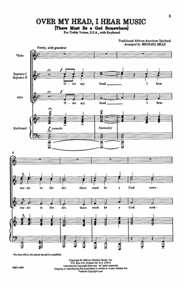 Over My Head, I Hear Music (there Must Be A God Somewhere) Choir - Sheet Music
