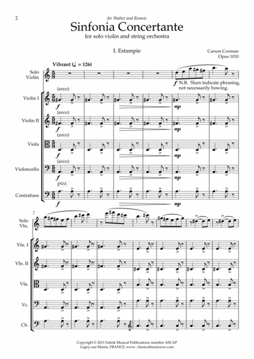 Carson Cooman: Sinfonia Concertante for solo violin and string orchestra: score plus solo part only