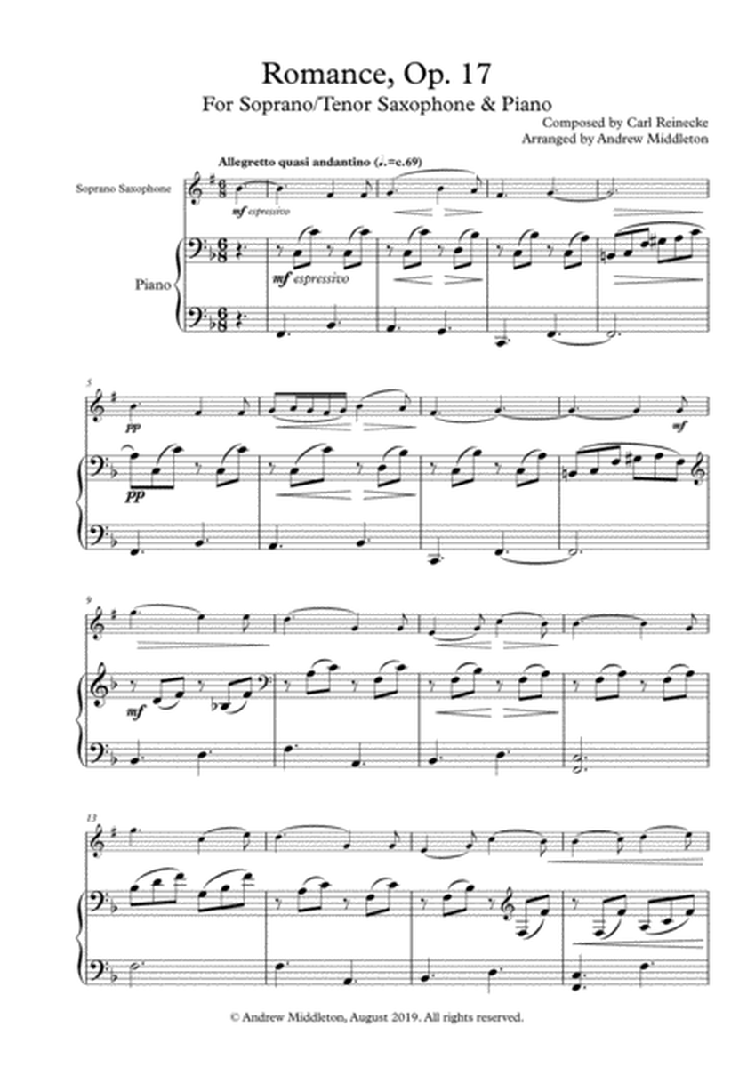 Romance Op. 17 arranged for Tenor Saxophone and Piano image number null