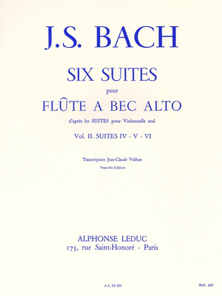 Book cover for Six Suites For Recorder (volume 2), Transcribed By Jean-claude Veilhan