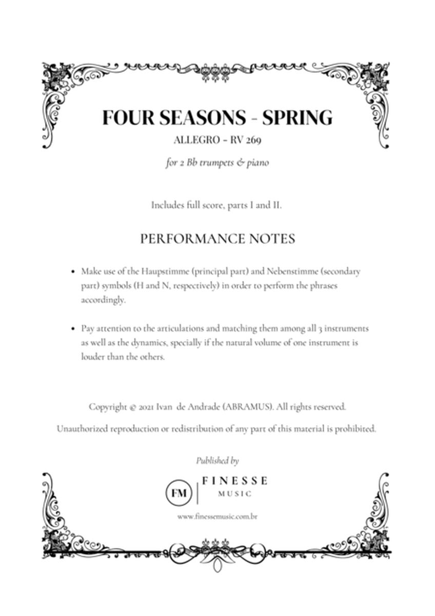 TRIO - Four Seasons Spring (Allegro) for 2 Bb TRUMPETS and PIANO - F Major image number null