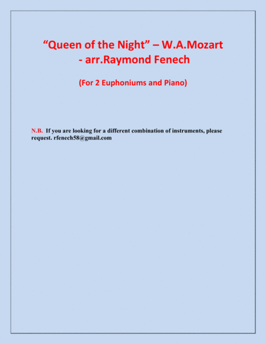 Queen of the Night - From the Magic Flute - 2 Euphoniums/ Trombones and Piano image number null