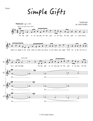 Book cover for Simple Gifts (shaker song) for SSAA with divisis a cappella