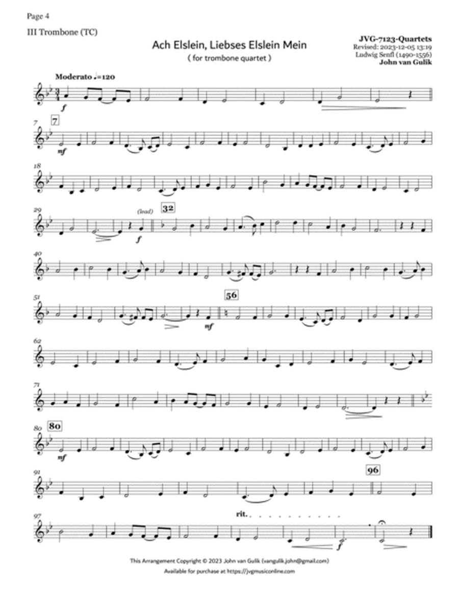 51 Trombone Quartets - Part 3 Treble Clef