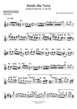 Rondo Alla Turca (LEAD SHEET) Sonata A-major No. 11, KV 331 [Wolfgang Amadeus Mozart] FULL SONG!