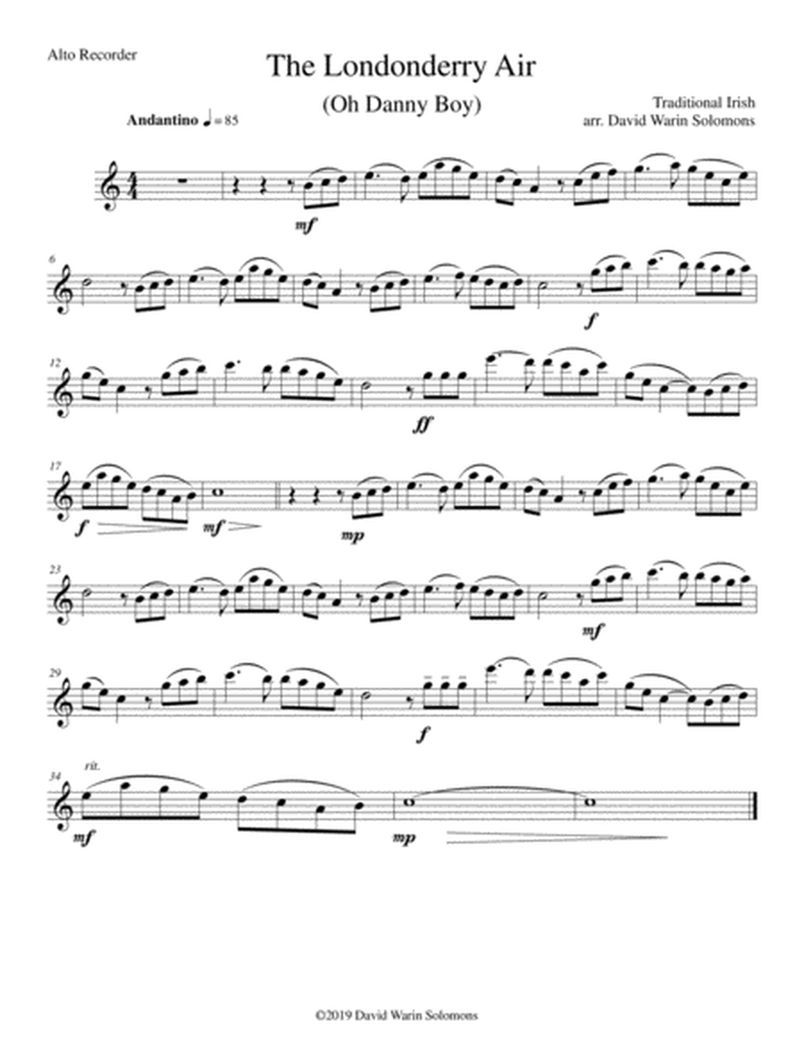 The Londonderry Air (Oh Danny Boy) for alto recorder, tenor recorder and guitar image number null