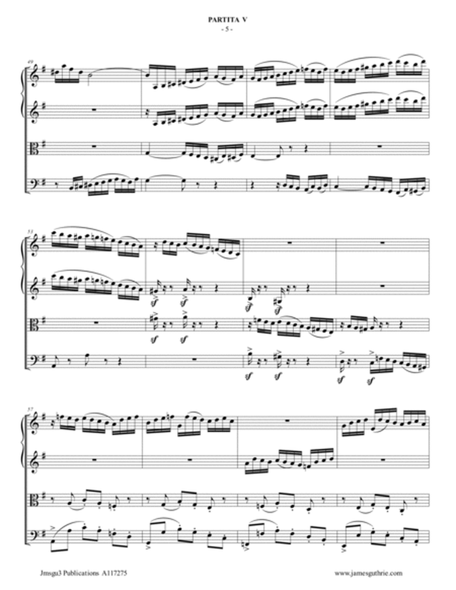BACH: Partita No. 5 BWV 829 for String Quartet image number null