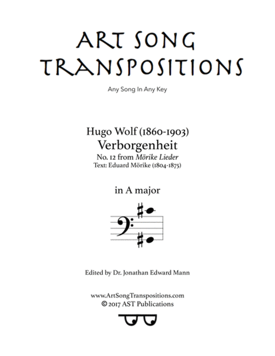 WOLF: Verborgenheit (transposed to A major, bass clef)