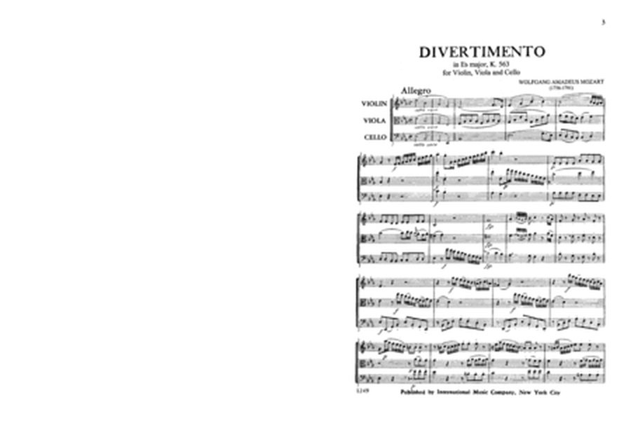 Divertimento In E Flat Major, K. 563 For Violin, Viola & Cello