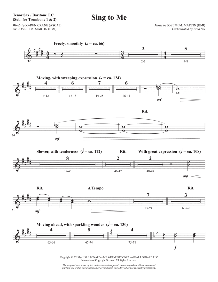 Sing to Me - Tenor Sax/BariTC (sub Tbn 1-2)