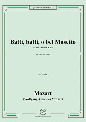 Book cover for Mozart-Batti,batti o bel Masetto,in C Major,from Don Giovanni,for Voice and Piano
